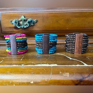 Wood Beaded Boho Bracelet Set! 3 Bracelets, 1 Price! Stretchy & FUN! Lightweight